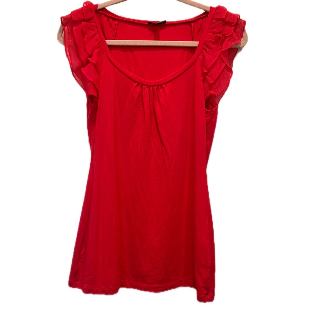 Express Fushia/Coral Ruffled Cap Sleeve Tshirt Small cotton modal spandex